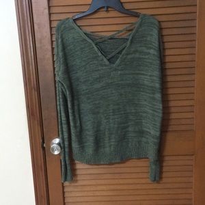 Green cross-back marled sweater L